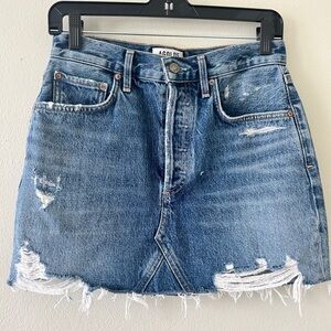 Agolde Distressed Blue Denim Mini Skirt